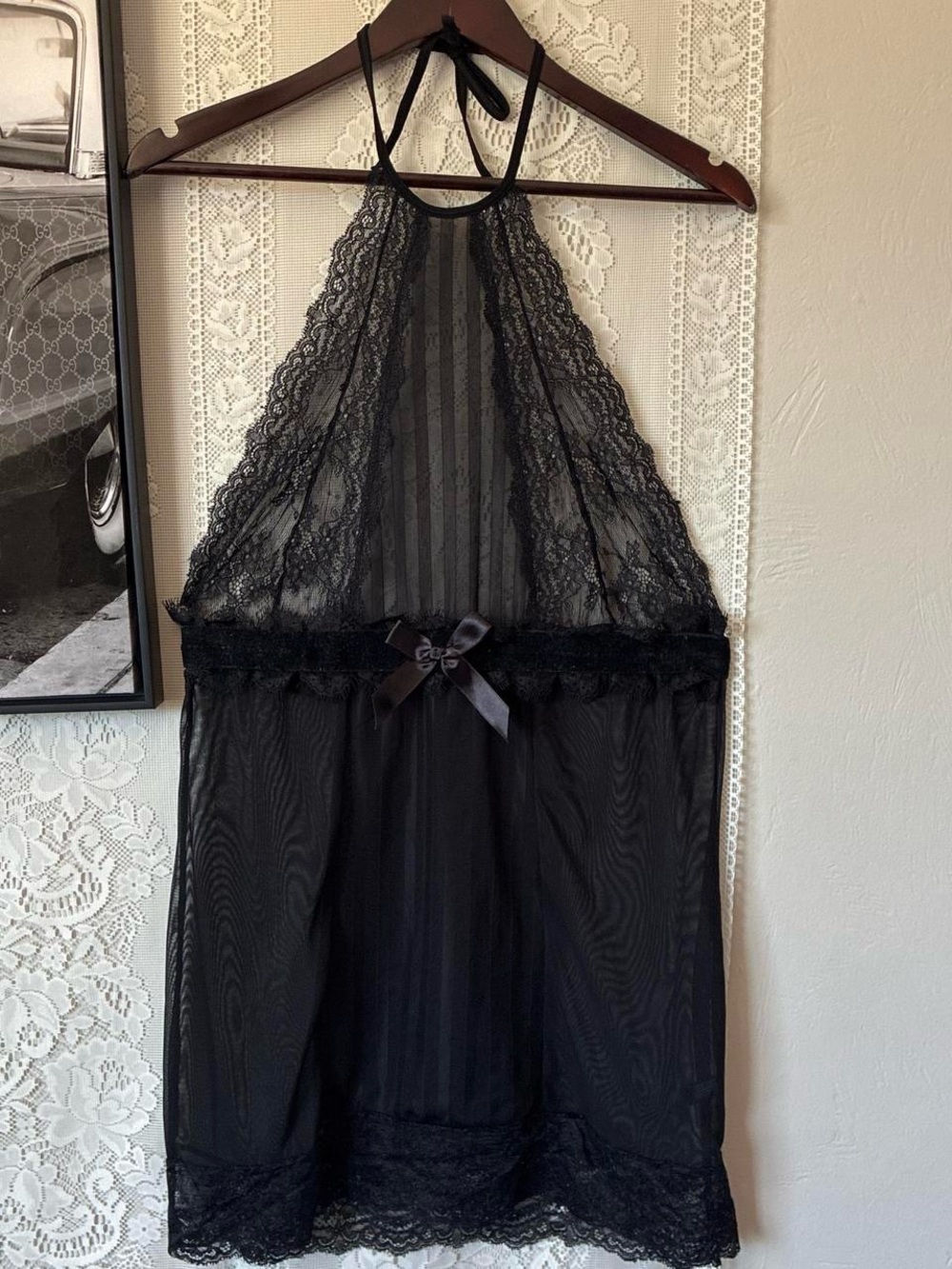 IC COLLECTION Black Sheer Mesh Chemise with Logo Tag